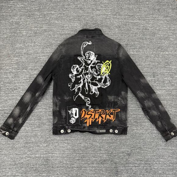 8ighth Dstrkt Jacket Men Medium Black Denim Stretch Grunge Distressed Angel Goth - Picture 3 of 12